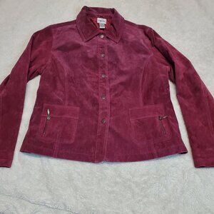 Chicos Cranberry Maroon Red Leather Suede Snaps Bohemian Romantic Jacket 2 Large